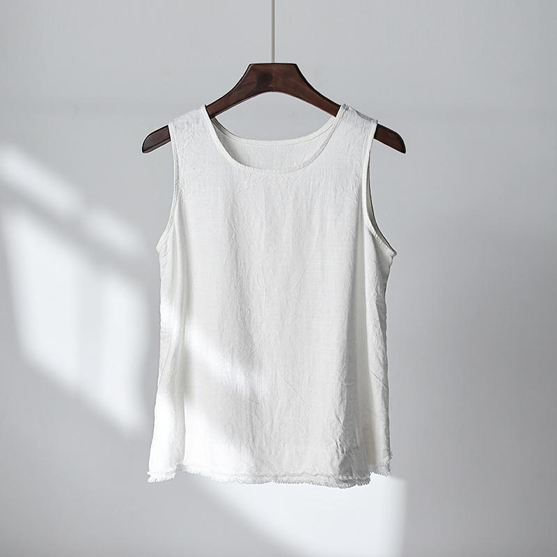 Весна и лето новинка хлопково-льняная женская одежда литературный и ретро льняной топ на бретелях с необработанным краем женский нижний маленький жилет