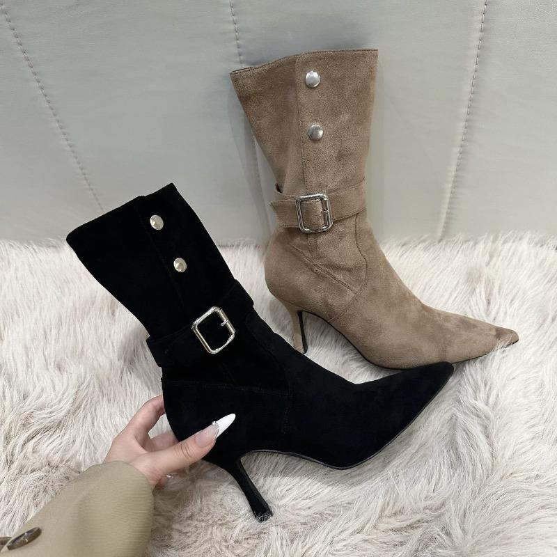 Retro Suede Fine Heel Folded Two Wear Western Cowboy Boots Female Pointed Thin Temperament Fashion Boots