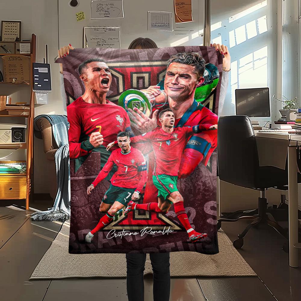 1Pc Ronaldo Print Flannel Blanket High Quality Warm Comfortable Cover for All Seasons Perfect for Gifts Home Decor