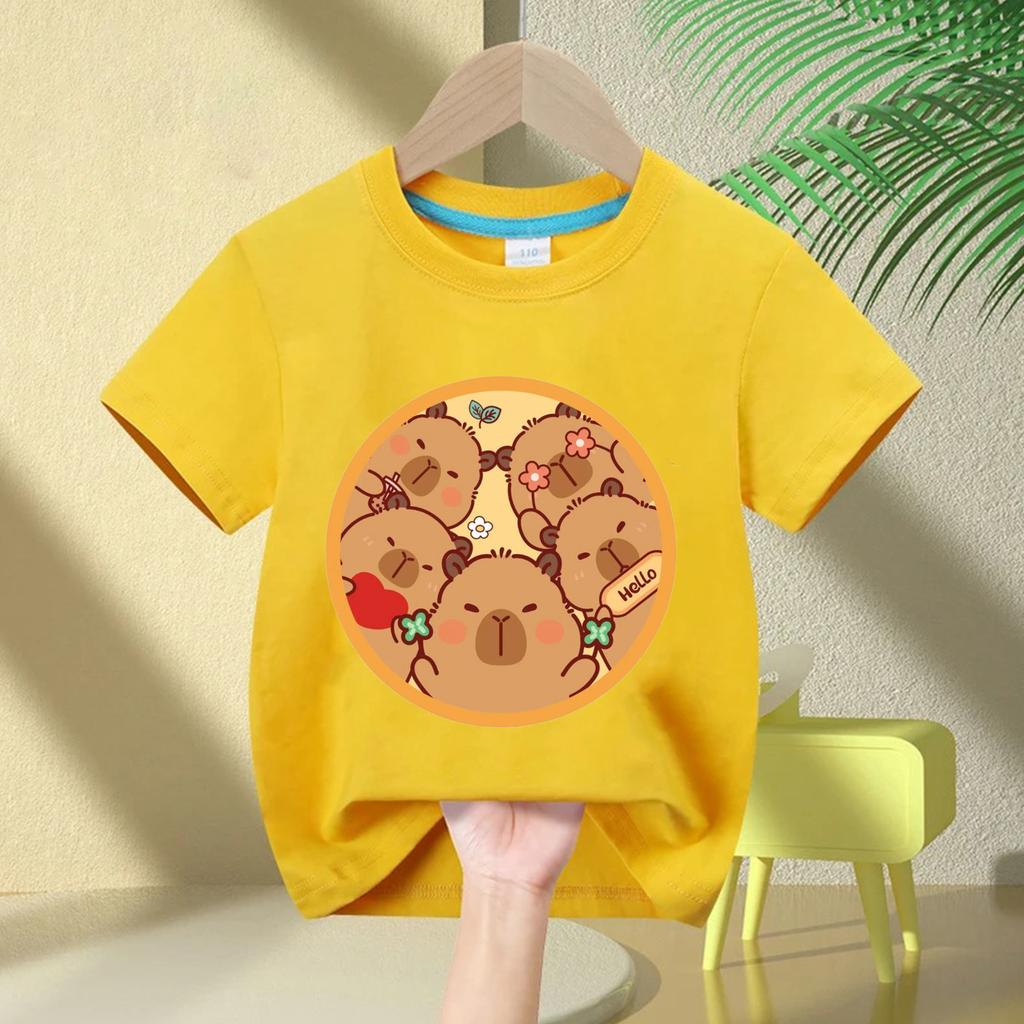 Смешная крутая футболка с капибарой на скейтборде для детей, летняя дышащая хлопковая футболка с коротким рукавом, повседневная, для мальчиков и девочек, подарок на день рождения