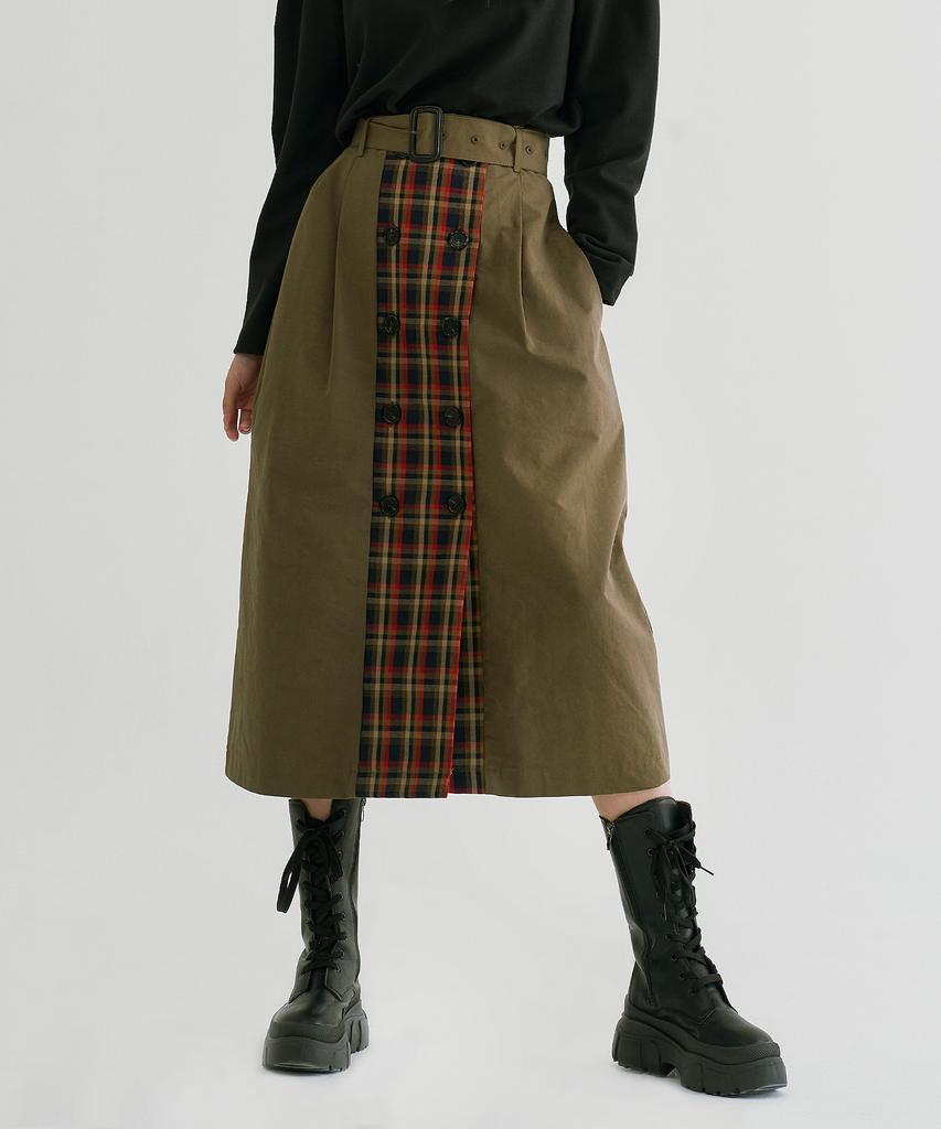 Peulleio Button Wrap Skirt _ Khaki