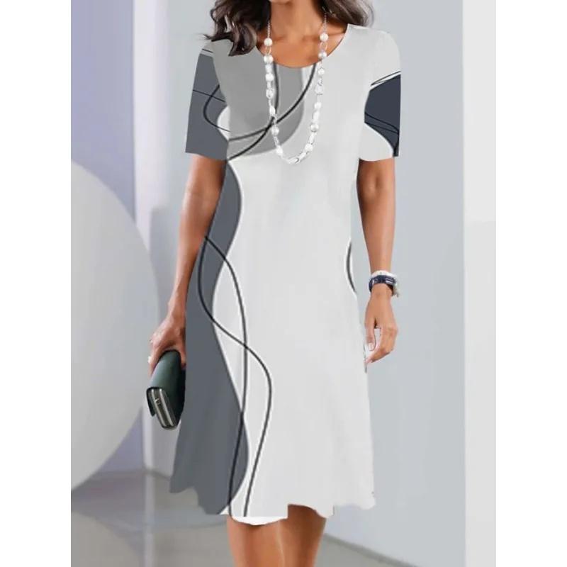 Модное повседневное женское платье с круглым вырезом и 3D цифровой печатью с цветочным рисунком, большого размера, длиной до колена, из полиэфирного волокна, с заниженной талией