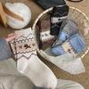 5 пар осенне-зимних винтажных носков с собачками, с бантом, мультяшные, милые, однотонные, средней длины, модные, универсальные, женские носки