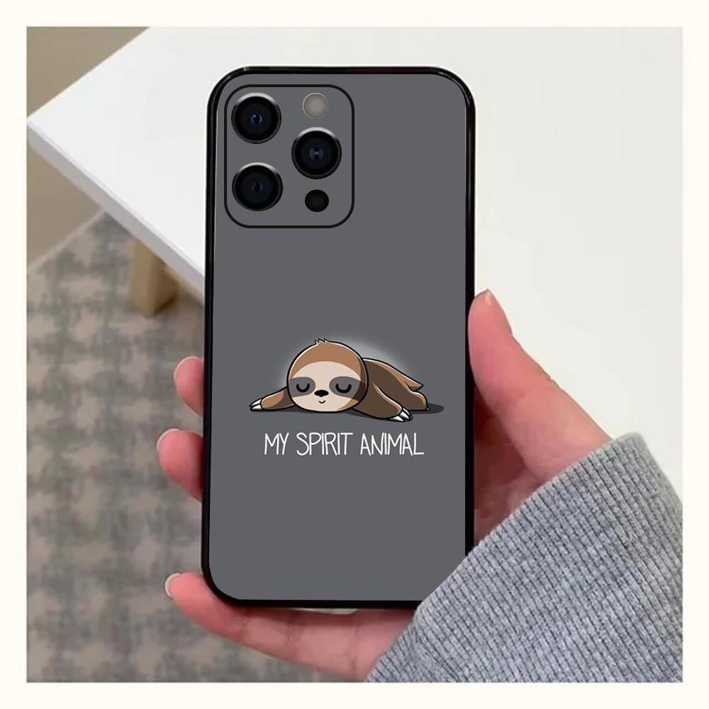 Милый Мультяшный Ленивец Чехол для Телефона Apple iPhone 15,14,13,12,11,Pro,X,XS,Max,XR,Plus,Mini Мягкий Черный Чехол