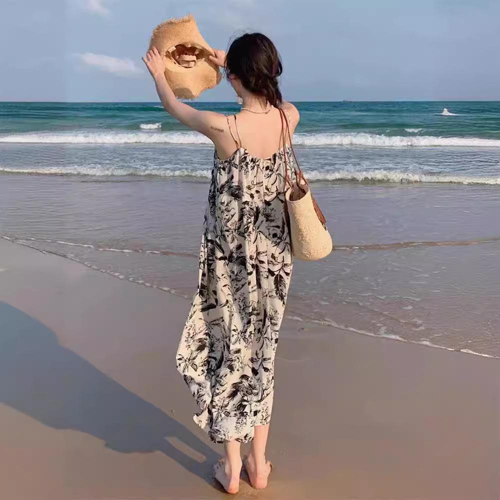 Французское платье-сарафан с цветочным принтом для женщин, новое летнее платье для улицы, текстурное, высококлассное, темпераментное