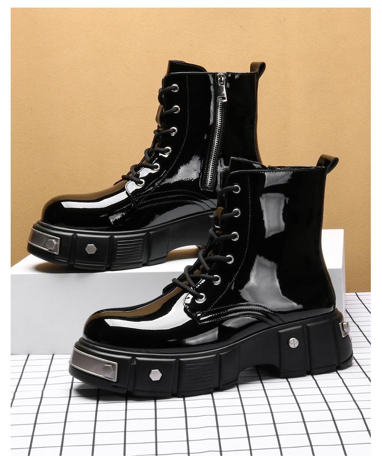 Закажите ботинки Мартин на высокой толстой подошве из лакированной кожи в британском стиле 2025, универсальные модные ботинки для мужчин, увеличивающие рост, красивые уличные ботинки