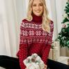 Женский рождественский свитер с высоким воротником и длинным рукавом, жаккардовый принт со снежинками, вязаные топы, свободный трикотаж