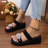 Fashion Summer Women Wedge Slide Beach Slipper Thick Heel Ladies Sandals Crystal Decorate No Slip Platform Slippers Plus Size 36-42