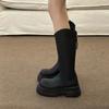 Модные массивные женские ботфорты до колена, модные ботильоны на молнии сзади, рыцарские длинные ботинки на квадратном высоком каблуке, осенне-зимняя обувь