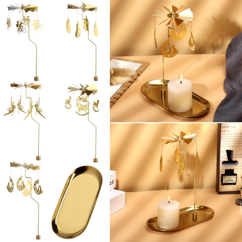 Gold Wedding Party Tealight Candlestick Rotating Candle Holder Spinning