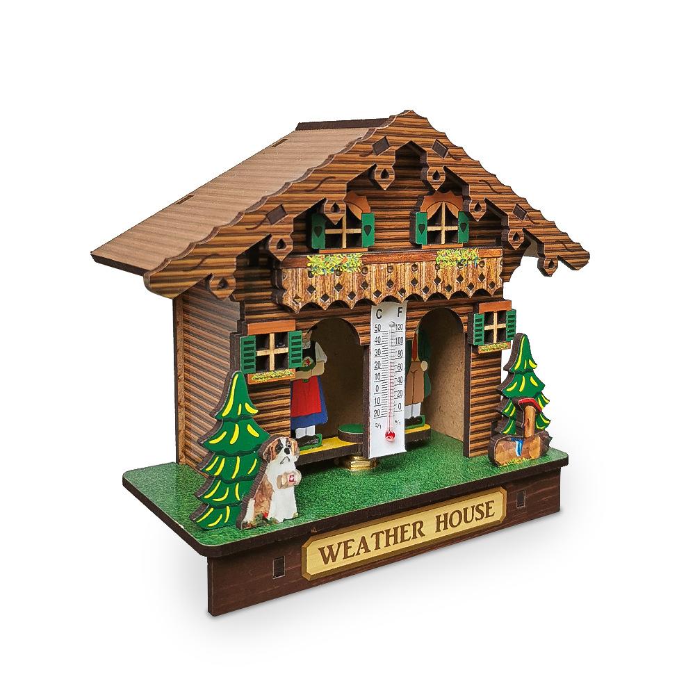 Креативный деревянный настенный домик погоды с барометром, термометром и гигрометром