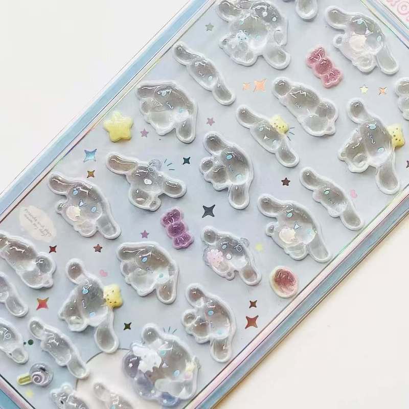 6 Style Anime Kt Kuromi Cinnamoroll 3d Transparent Jelly Sticker Crystal Decorative Stickers Casesdiy Toy Decoration Kids Gifts
