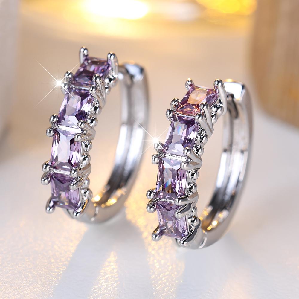 Charming Square Cut Blue Green Rainbow Zircon Hoop Earrings Trendy Ear Accessories Wedding Party Jewelry