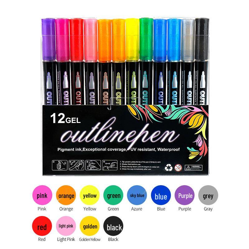 48-Color Double-Line Pen Set: Dreamy Glitter, Metallic, & Fluorescent Markers
