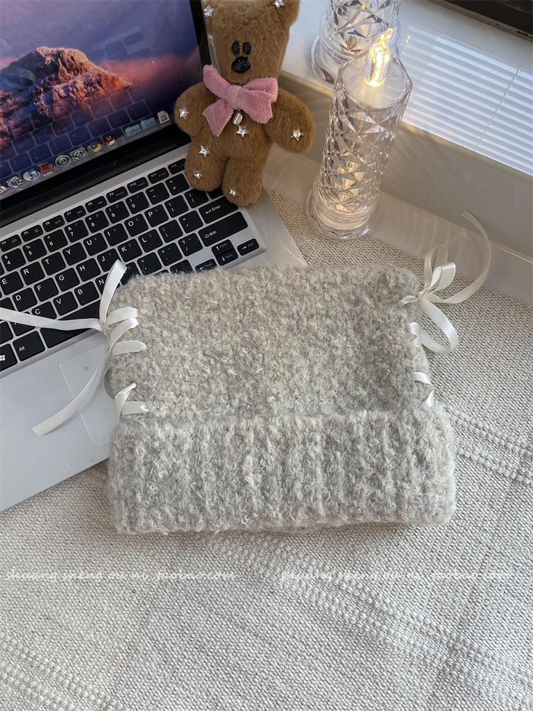 Милая шерстяная шапка с бантом и большой окружностью головы, осенне-зимняя женская теплая вязаная защитная шапка для лица, головной убор для защиты ушей