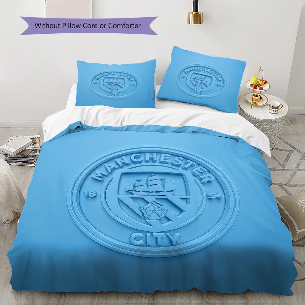 Manchester City Pattern Bedding Quilt Set Home Decoration Gift (1 * duvet cover + 2 * pillowcase without core)
