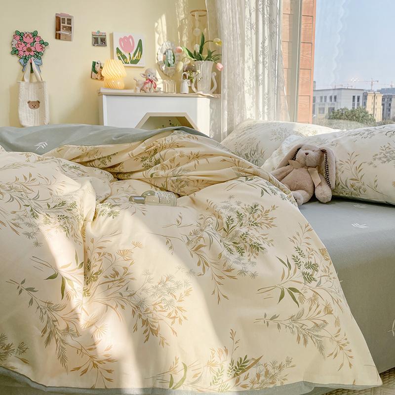 Простой комплект пододеяльников с цветочным принтом в виде листьев и наволочек без наполнителя, мягкое постельное белье размера «queen-size» для женщин, домашнее постельное белье