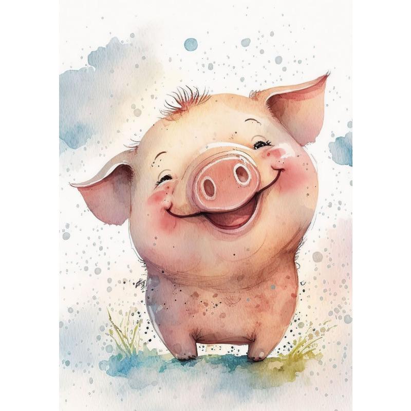 Lovely Pink Pig Canvas Poster Cute Baby Animal Wall Art Picture for Living Room Bedroom Playroom Club Bar Modern Home Decor Gift