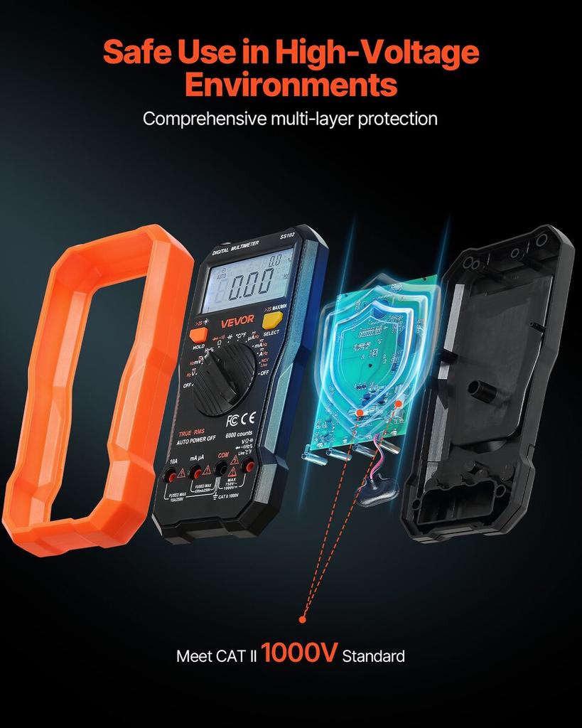 Digital Multimeter, 6000-Count TRMS DC/AC Voltmeter Current Tester, Professional NCV Multimeter for Current Voltage Resistance Capacitance Duty-Cycle