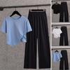 2Pcs/Set Women T-shirt Pants Set Casual Knot Decor Irregular Hem Sportwear Wide Leg Young Style Lady Tracksuit Female Clothes