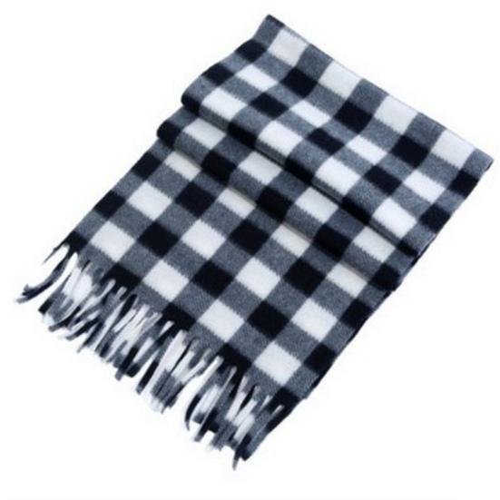Unisex Winter Scarf Color Matching Plaid Print Tassel Thick Warm Soft Double-sided Plush Long And Wide Keep Warm Neck Protection Lady Fall Scarf