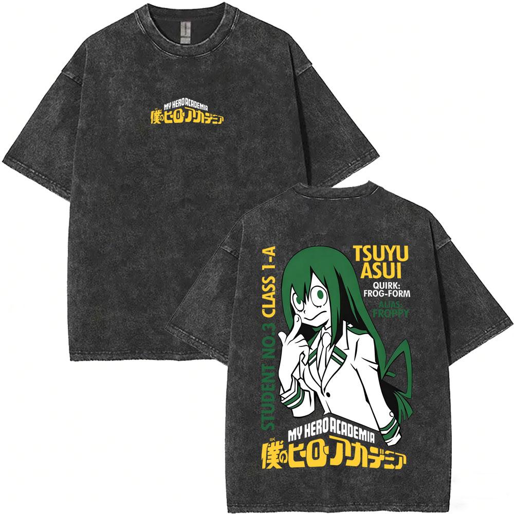 Washed Vintage Anime My Hero Academia Himiko Toga Graphic T-shirt ga Casual T-shirts Unisex Y2k Oversized T Shirts
