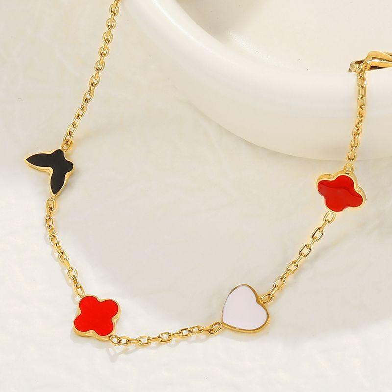 Четырехлистный клевер капля масла любовь бабочка титан стальной браслет не выцветает модные милые ювелирные изделия из нержавеющей стали для женщин