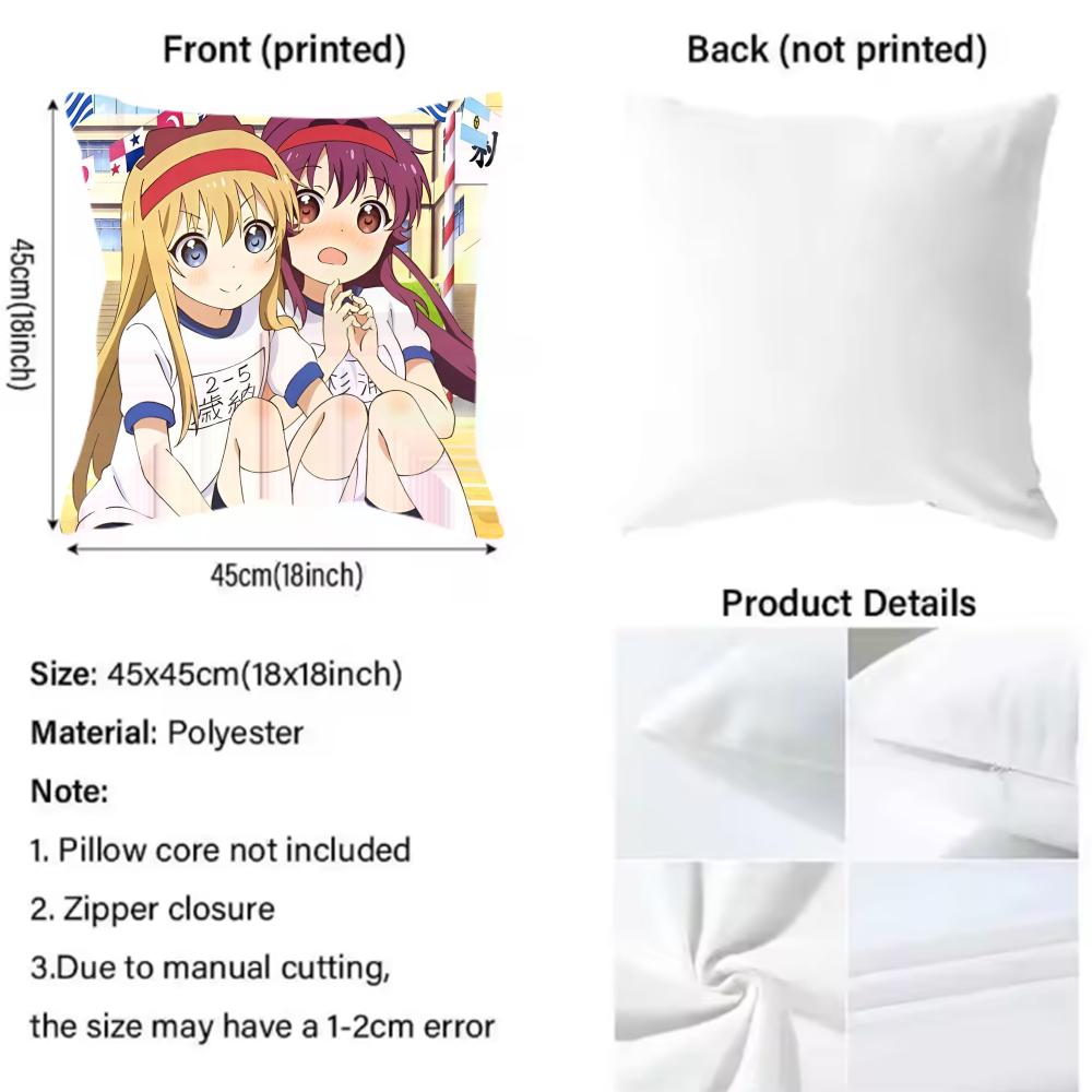 Чехол для подушки Yuru Yuri – Двусторонний плюшевый чехол для подушки – Для автомобиля, дивана, спальни, идеально подходит в качестве подарка.