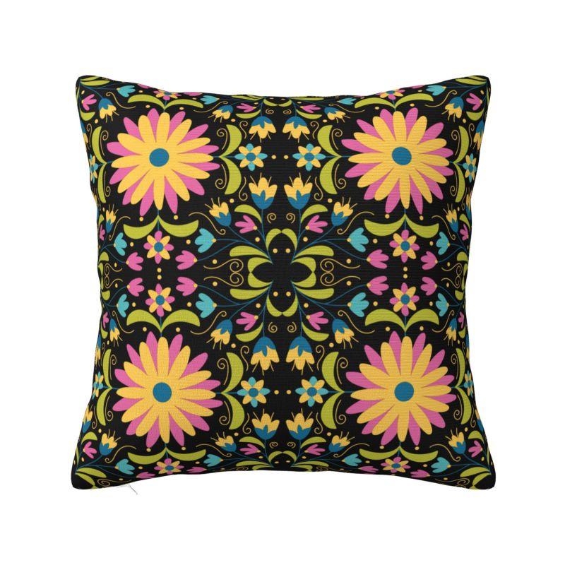 Mexican Otomi Floral Composition Art Modern Throw Pillow Cover Living Room Decoration Folk Flowers Pattern Chair Cushion