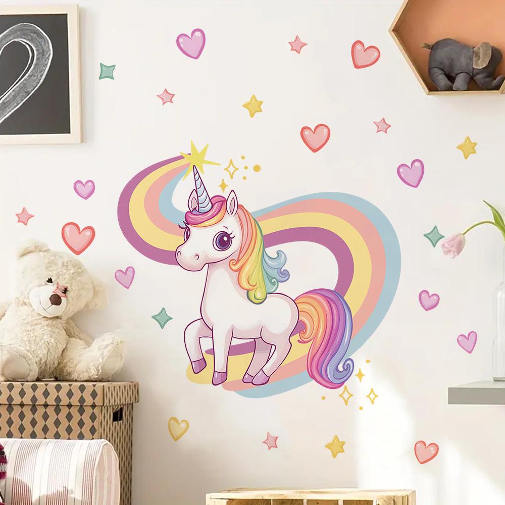 Cute Unicorn Rainbow Wall Sticker Kids Room Bedroom Wall Decoration Self-Adhesive Wall Art