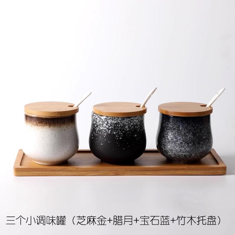Керамическая банка для специй, бамбуковая крышка, банка для специй с ложкой, коробка для хранения специй, соль и перец, кухонный контейнер для хранения