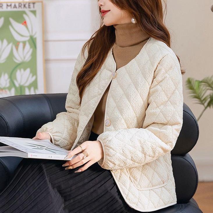 Повседневное хлопковое пальто с подкладкой, женские винтажные тонкие стеганые женские куртки с круглым вырезом и длинными рукавами на пуговицах, весна 2025, модные женские парки, пальто