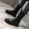 Женские ботинки челси, новые весенние черные женские туфли до середины щиколотки на плоской платформе, женские универсальные классические лаконичные модные туфли с круглым носком