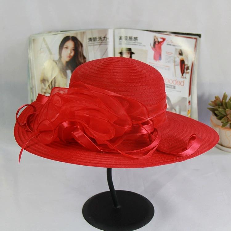 Women Charming Hat Wedding Kentucky Derby Hat Ladies Flower Hat Wide Brim Tweed Organza Visor Cap