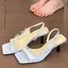 2025 лето новая женская мода квадратный носок сандалии на шпильке на бретельках однотонные с открытым носком на среднем каблуке