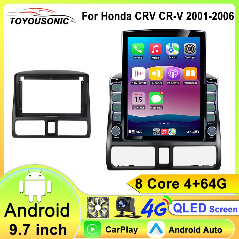Android 13 Авто Мультимедиа Видео Плеер Для Honda CR-V CRV 2 2001 - 2006 Carplay GPS 2 Din 360 Камера АВТОМОБИЛЬНОЕ Радио Вентилятор Охлаждения QLED