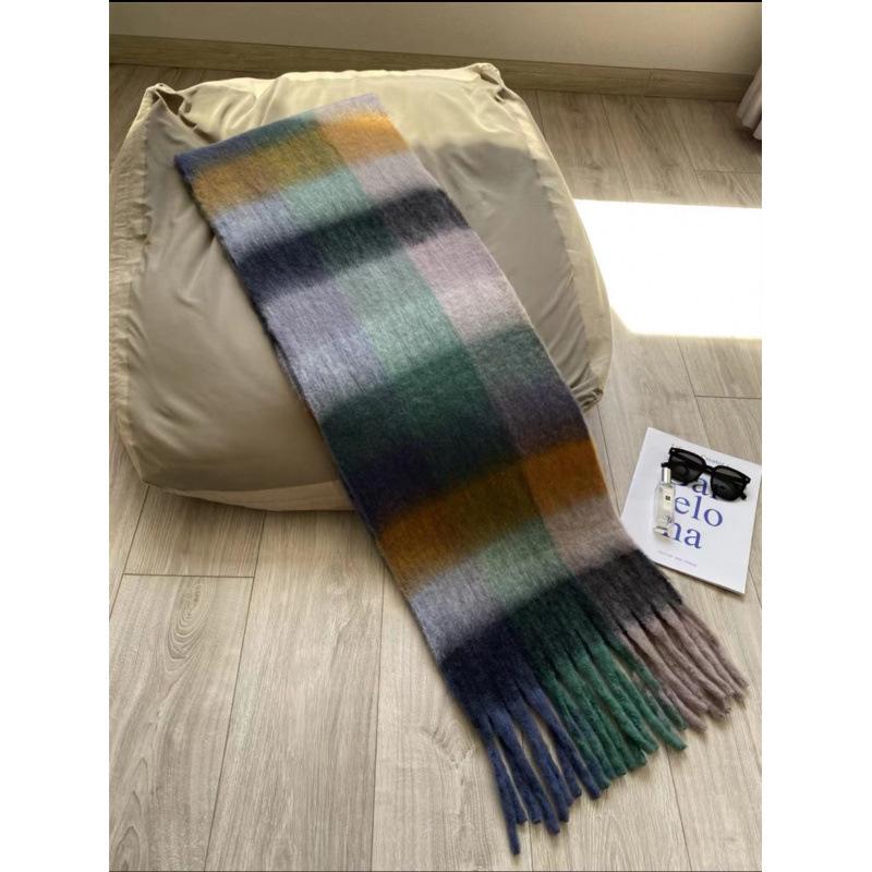 Autumn and Winter New European and American Ac Plaid Scarf Women's Fashion Contrasting Color Warm Couple Student Scarf Thickened Shawl