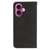 For iPhone 16 Case Strong Magnetic Leather Wallet Phone Cover with Striped Texture - Black
