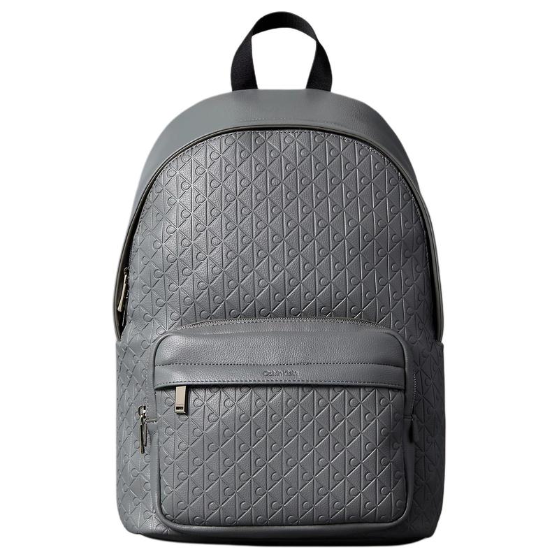 Calvin Klein Signature embossed adjustable shoulder strap polyurethane backpack men's charcoal gray