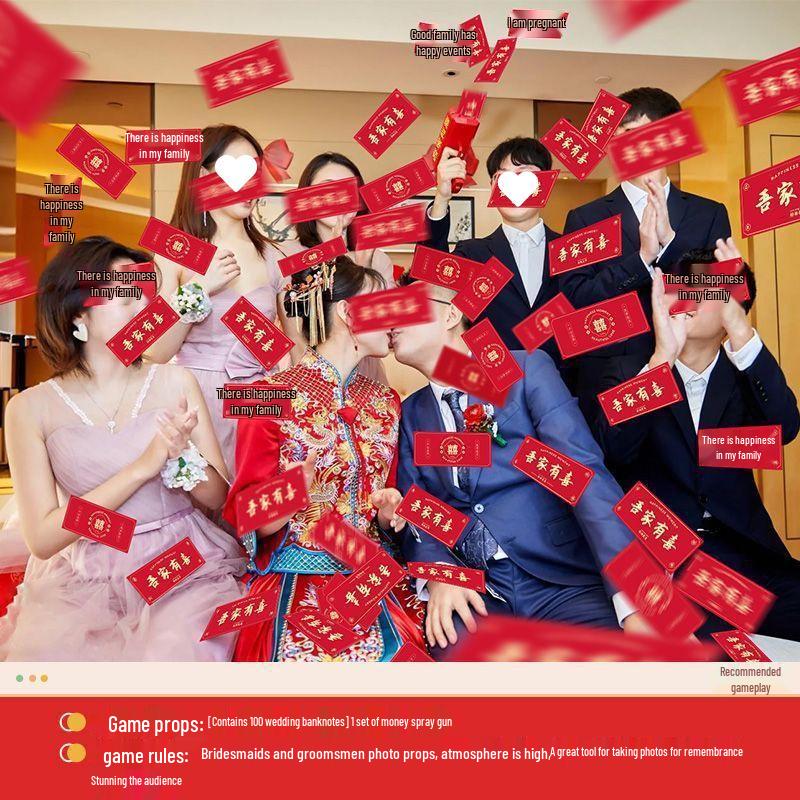 Joyful Wedding Game: Money Banknote Spray & Bride Block Challenge with Chopsticks