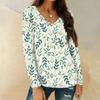 Женская мода повседневная блузка с длинным рукавом и цветочным принтом, V-образным вырезом и карманами