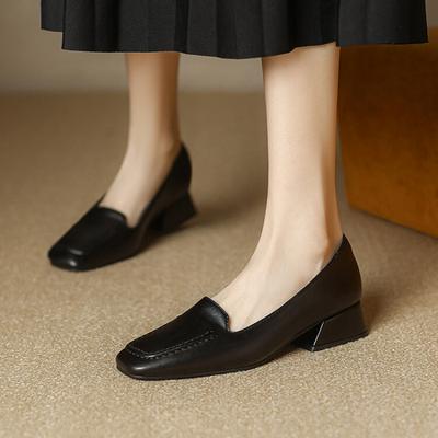 Новая модная обувь на низком каблуке, большого размера, квадратный каблук, резиновая подошва, квадратный носок, удобная, повседневная, однотонная, женская, маленькая л