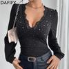 DAFIFY Women's Fashion Casual Spring Autumn Polka Dot Print Long Sleeve V-Neck Blouses & Shirts