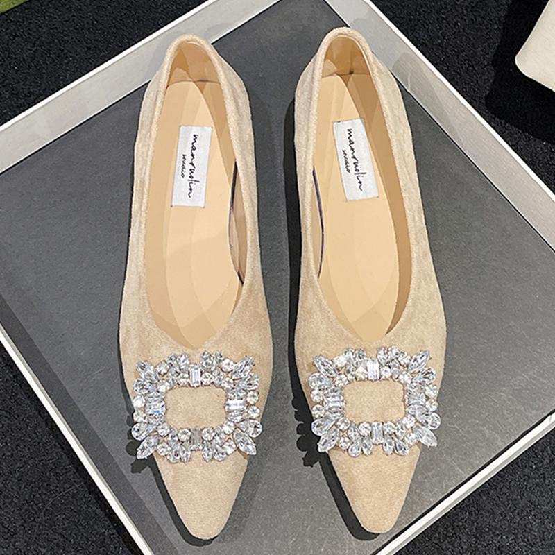 Spring Summer Flats Shoes Woman Luxury Crystal Pointed Toe Slip On Ladies Flat Shoes Female Sexy Boat Shoes Mocasines Designer