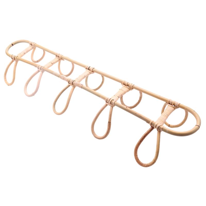 Rattan Wall Hooks 5 Hooks Kids Garments Organizer Rack Clothes Hat Hanging Hook Rattan Hanger Kids Room Decor Hanger