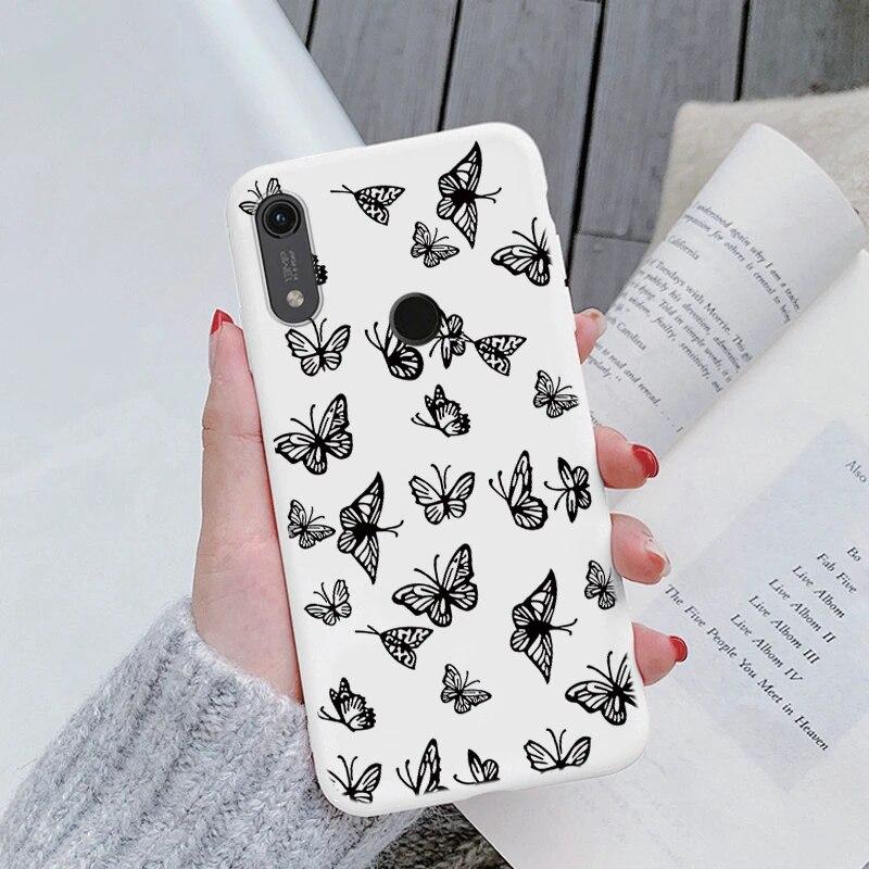 Милый мультяшный чехол для Huawei Y6 2019 с отверстием для пары, синий цветочный столик, мягкий чехол из ТПУ для Huawei Y6 2019, розовый узор, большое сердце, противоударная защитная задняя сумка