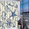 1 piece vintage nautical style blue shell and starfish shower curtain, polyester fabric, machine washable, suitable for bathroom