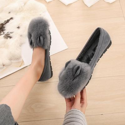 T21 туфли из натурального кроличьего меха с хлопковой подкладкой 2025 новая зимняя теплая обувь Doudou на толстой подошве с увеличением высоты, обувь Mao Mao