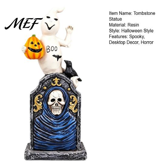 Spooky Home Interior Decor Halloween Tombstone Figurine, Resin Ghost Pumpkin Crow on Hand Painted Party Supplies Statue for Desktop Haunted