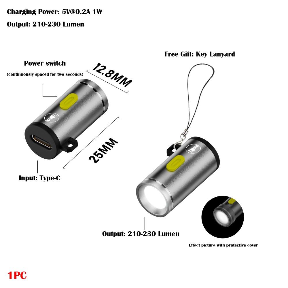 230 High Lumens Type-C Mini Flashlight Portable Plug and Play USB C Emergency Lamp Aluminum Alloy with Lanyard